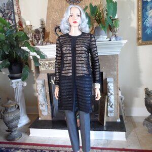 Bergdorf Goodman Black Sheer Lace Open Front Duster Coat Size S